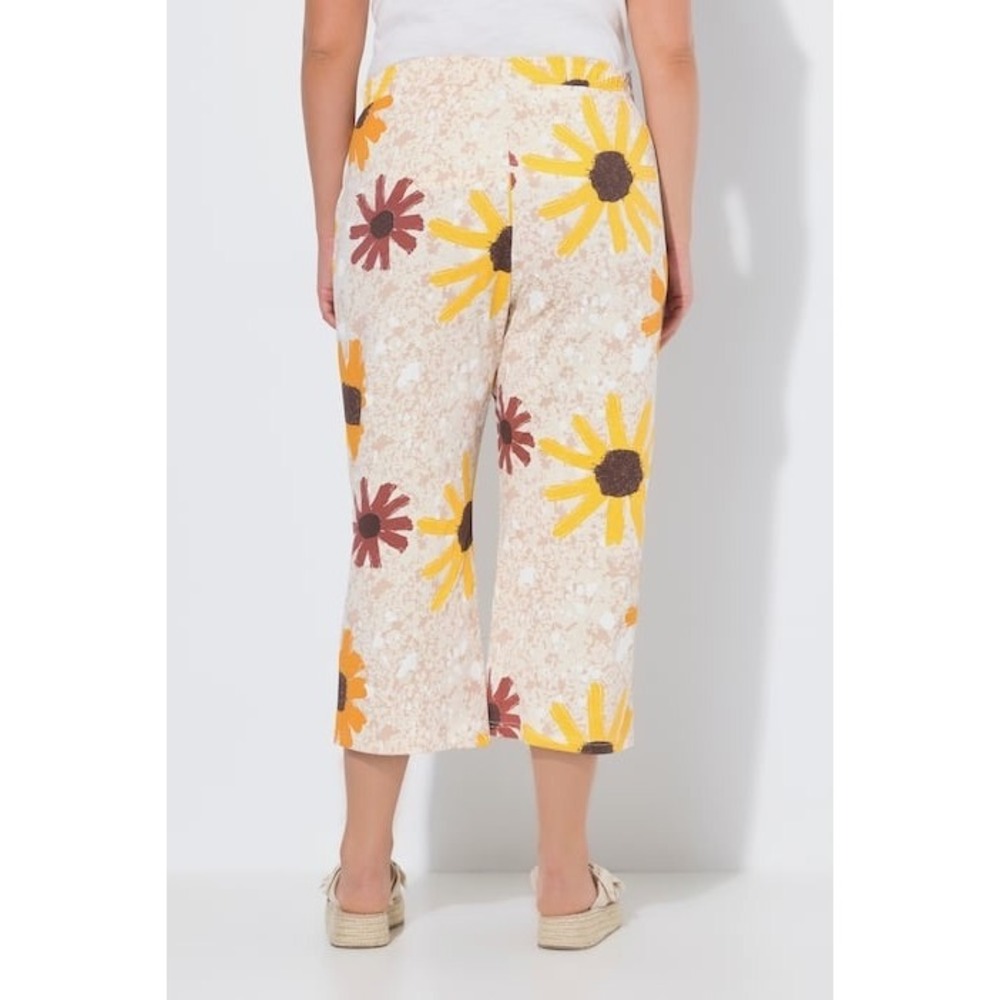 NWT Ulla Popken Pure Sunflower Print Cropped Wide Leg Pants‎ Plus Size 24 Fun